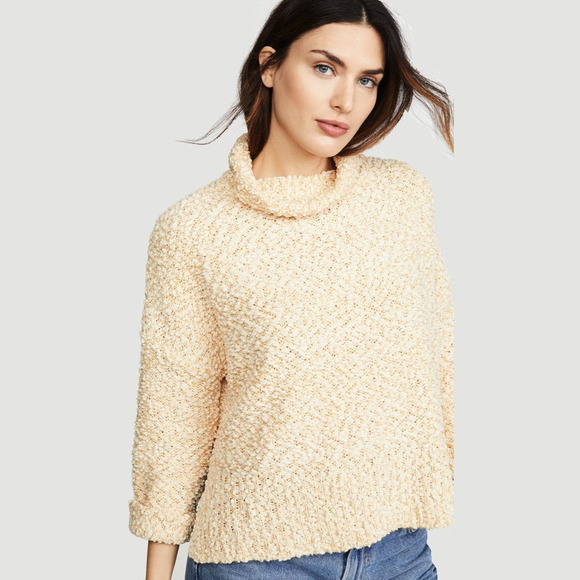 Mink Pink Cream Cowl Neck Hi Lo Hem Chunky Popcorn Knit Sweater Honey Sz XS - Picture 1 of 9